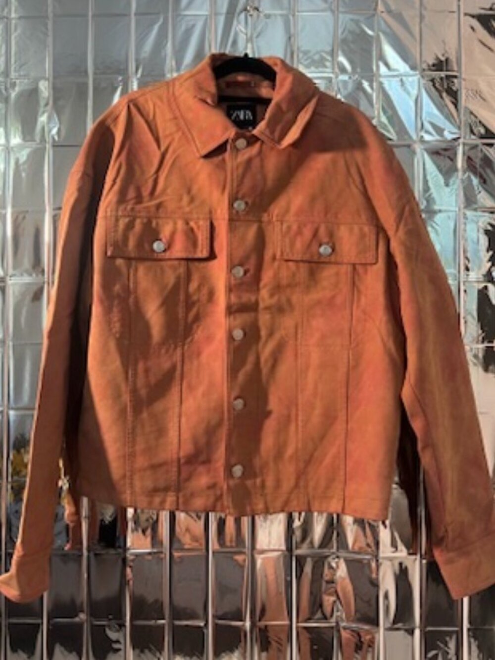 Zara Men's Faux Suede Button Up Biker Jacket Size Small in Rust Color